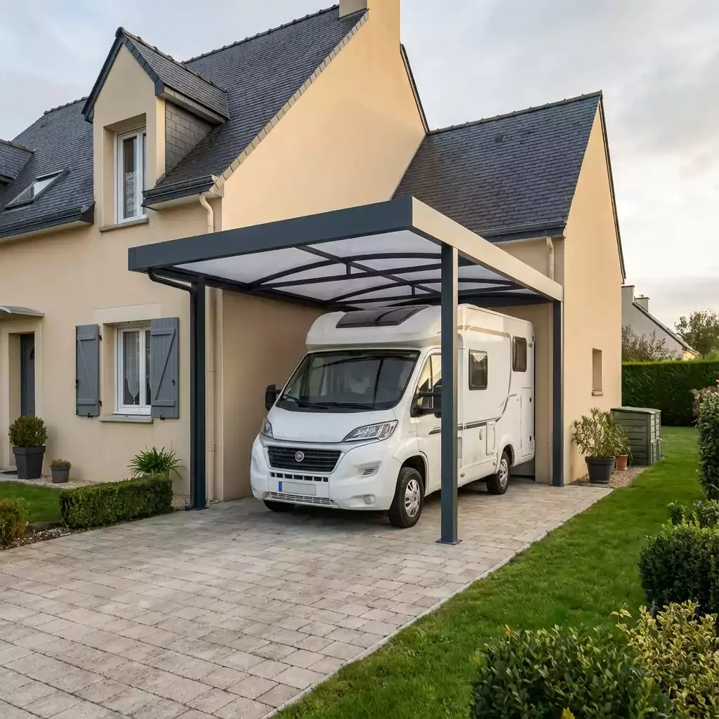 Carport en aluminium Izicar Marquise Store pour camping cars à Cesson Sevigné