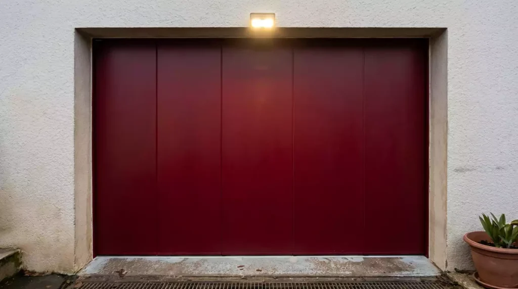 Porte de garage sectionnelle latérale, installée à La Mézière