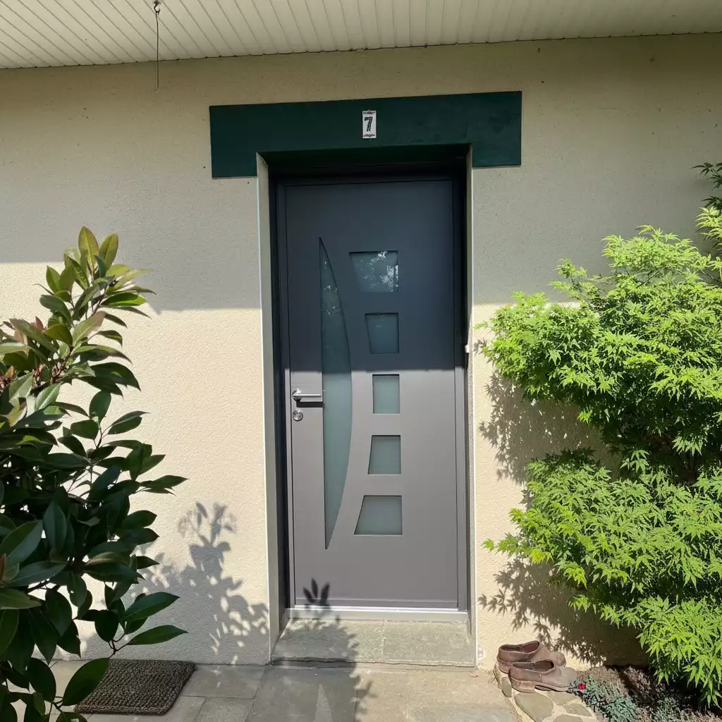 Entrée de maison à Rennes: porte alu gris avec inserts vitrés à Rennes