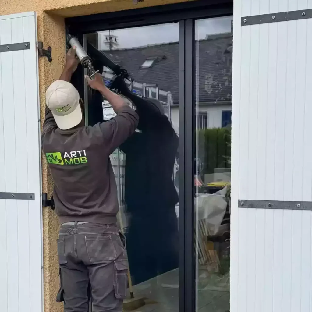 Poseur fenêtres d'Artimob menuiserie, maison en rénovation à la Mézière