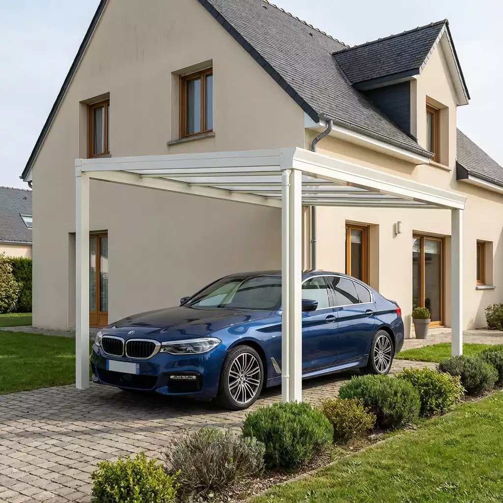 carport toit plat aluminium blanc à Cesson sévigné 35