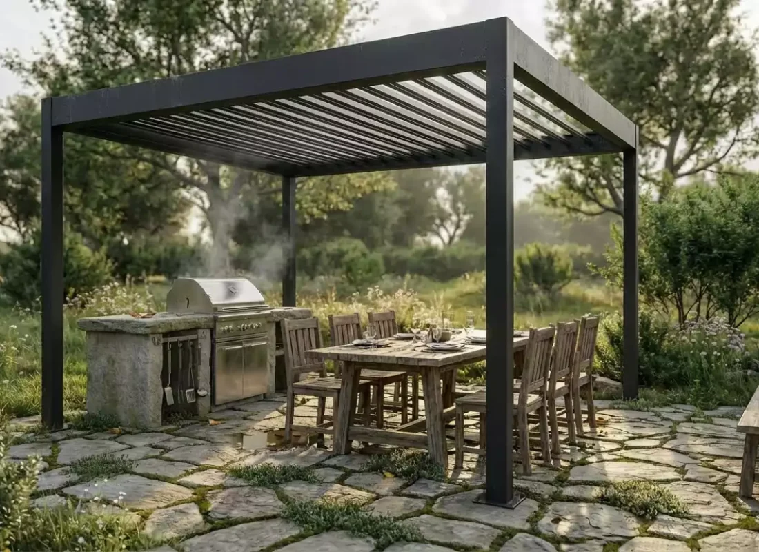 pergola bioclimatique autoportée_saint malo Pergola bioclimatique autoportée, îlot, posée à Saint Malo