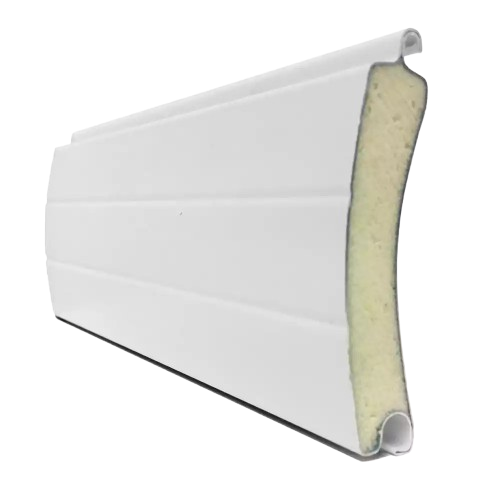 Lame aluminium isolée de mousse polyuréthane dimensions 77 x 19mm utilisée pour les portes de garages enroulables en aluminium.